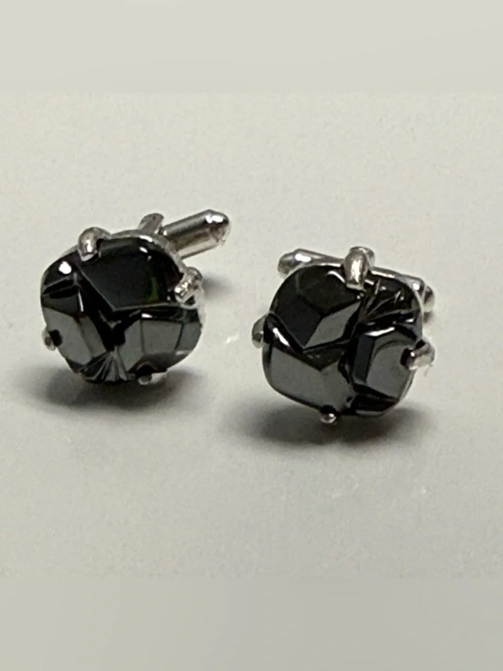 Vintage 1960s Sarah Coventry Faux Hematite Nugget Silver Tone Signed Cufflinks